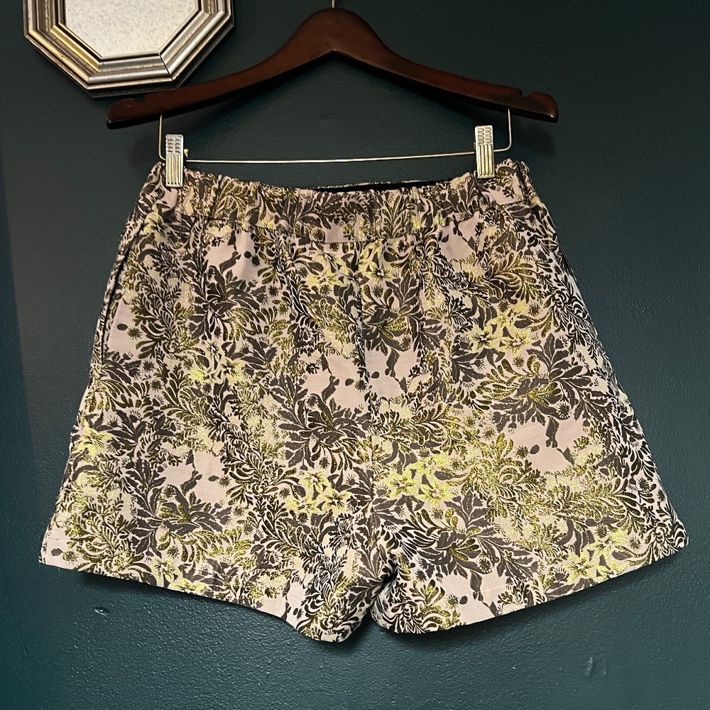 Free People Shine Like a Shorty Jacquard Shorts Sz Medium Gold High Rise Pull On
